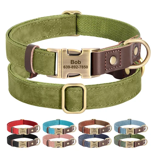 Free Custom PU Leather Dog Collar Engraved