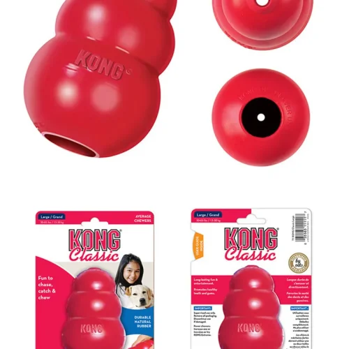 KONG Classic Natural Teething Rubber Dog Chew Toy with Your Choice of Dog Treat Toy XS-XXL