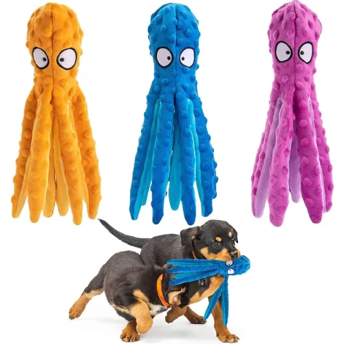 1Pcs Squeaky Dog Toys - Octopus Plush Dog Toys for Aggressive Chewers, No Stuffing, Crinkle, Durable Interactive